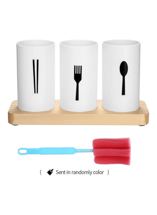 3-Piece Cutlery Holder For Chopstick, Fork, Spoon White/Black/Beige 240 x 130 x 90mm - Image 3